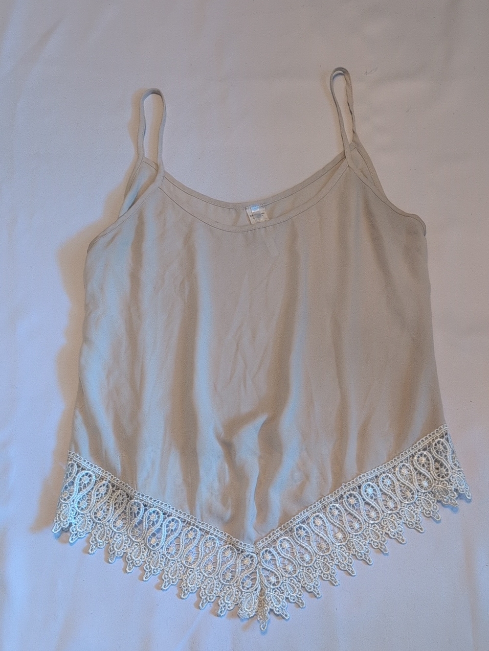 Nella Fantasia Beige Lace-Trim Spaghetti Strap Tank